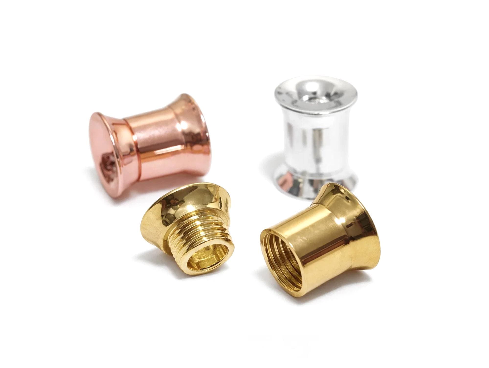 Ear stretching silver double plug gauges gold, rose gold plating 12g-14mm - (1 piece)