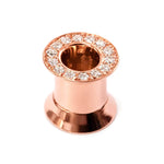 14K Rose Gold Double Plug Ear Tunnels, Ear stretching gauges with Gemstones - 12g-24mm Sold Individually