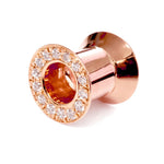 14K Rose Gold Double Plug Ear Tunnels, Ear stretching gauges with Gemstones - 12g-24mm Sold Individually