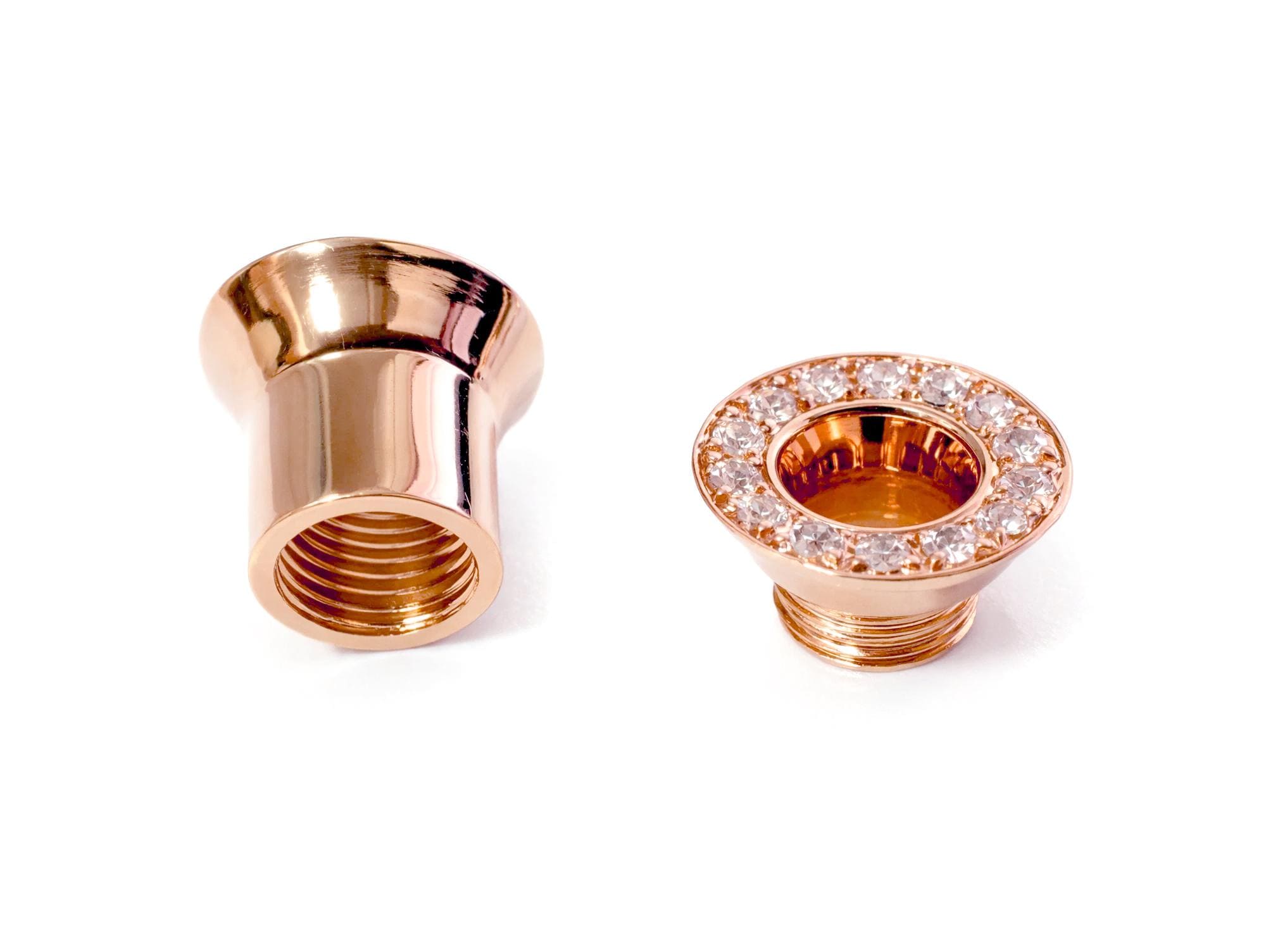 14K Rose Gold Double Plug Ear Tunnels, Ear stretching gauges with Gemstones - 12g-24mm Sold Individually