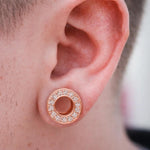 Silver double plug ear stretching gauges with gemstones 12g-14mm - Screw Tunnel (1 piece)
