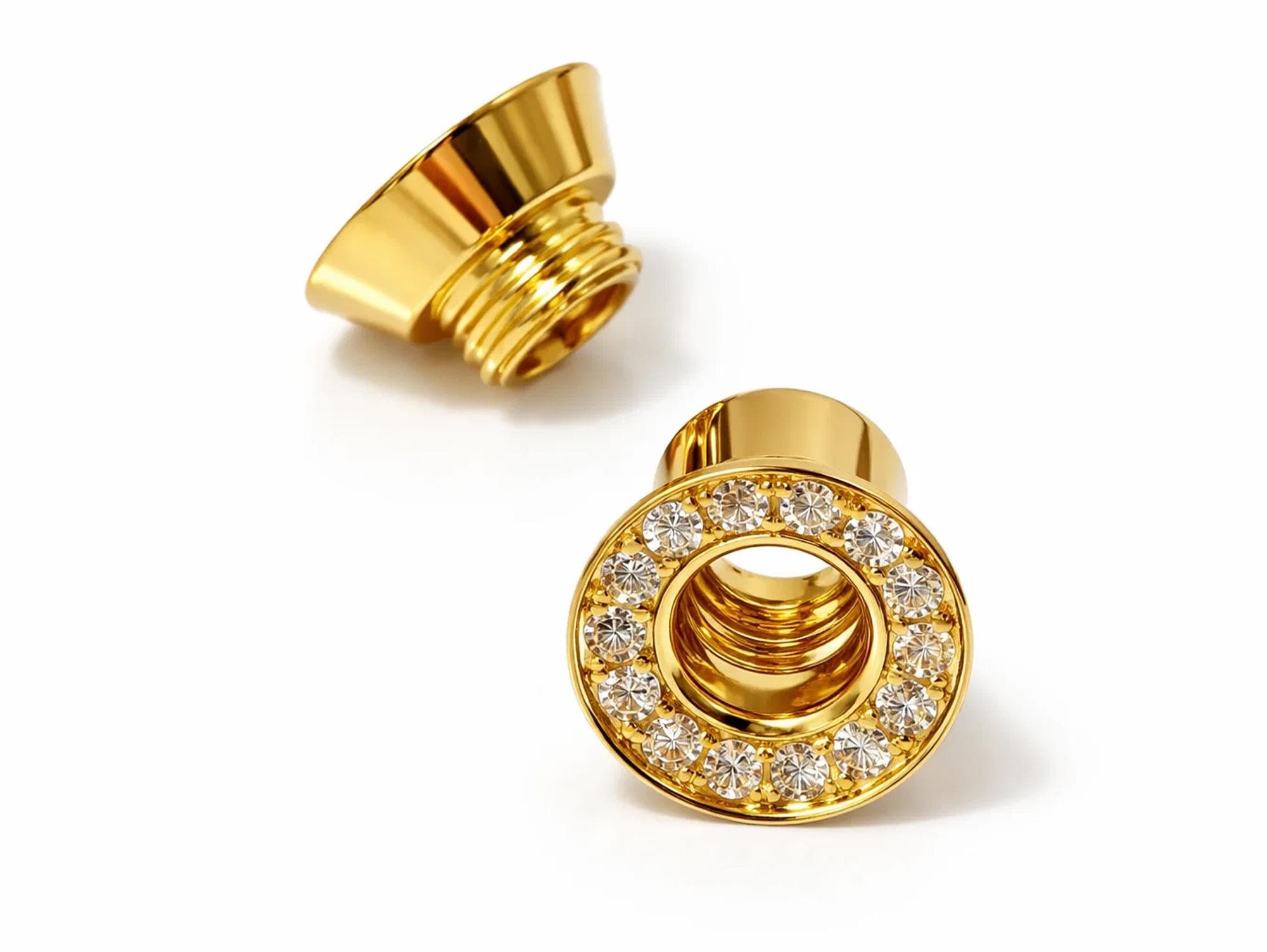 Solid Gold 14K Double Plug Ear Tunnels, Ear stretching gauges with Gemstones - 12g-24mm Sold Individually