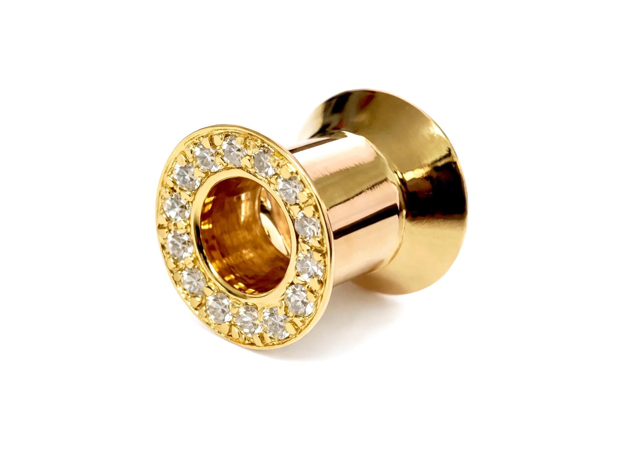 Solid Gold 14K Double Plug Ear Tunnels, Ear stretching gauges with Gemstones - 12g-24mm Sold Individually