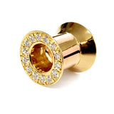 Solid Gold 14K Double Plug Ear Tunnels, Ear stretching gauges with Gemstones - 12g-24mm Sold Individually