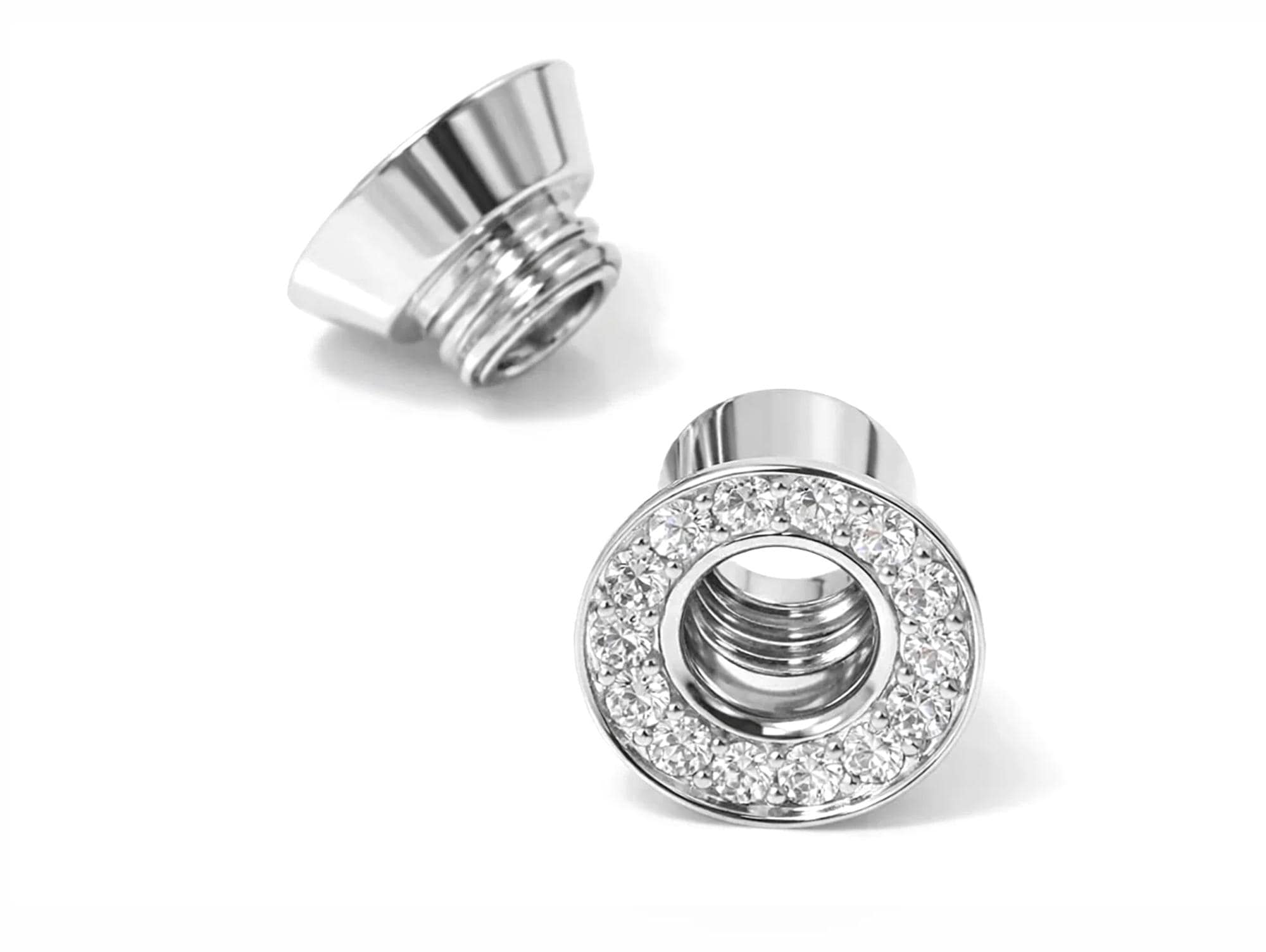 14K White Gold Double Plug Ear Tunnels, Ear stretching gauges with Gemstones - 12g-24mm Sold Individually