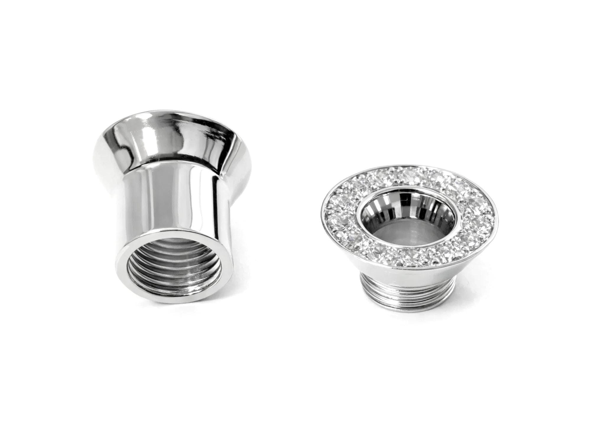 14K White Gold Double Plug Ear Tunnels, Ear stretching gauges with Gemstones - 12g-24mm Sold Individually