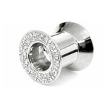 14K White Gold Double Plug Ear Tunnels, Ear stretching gauges with Gemstones - 12g-24mm Sold Individually