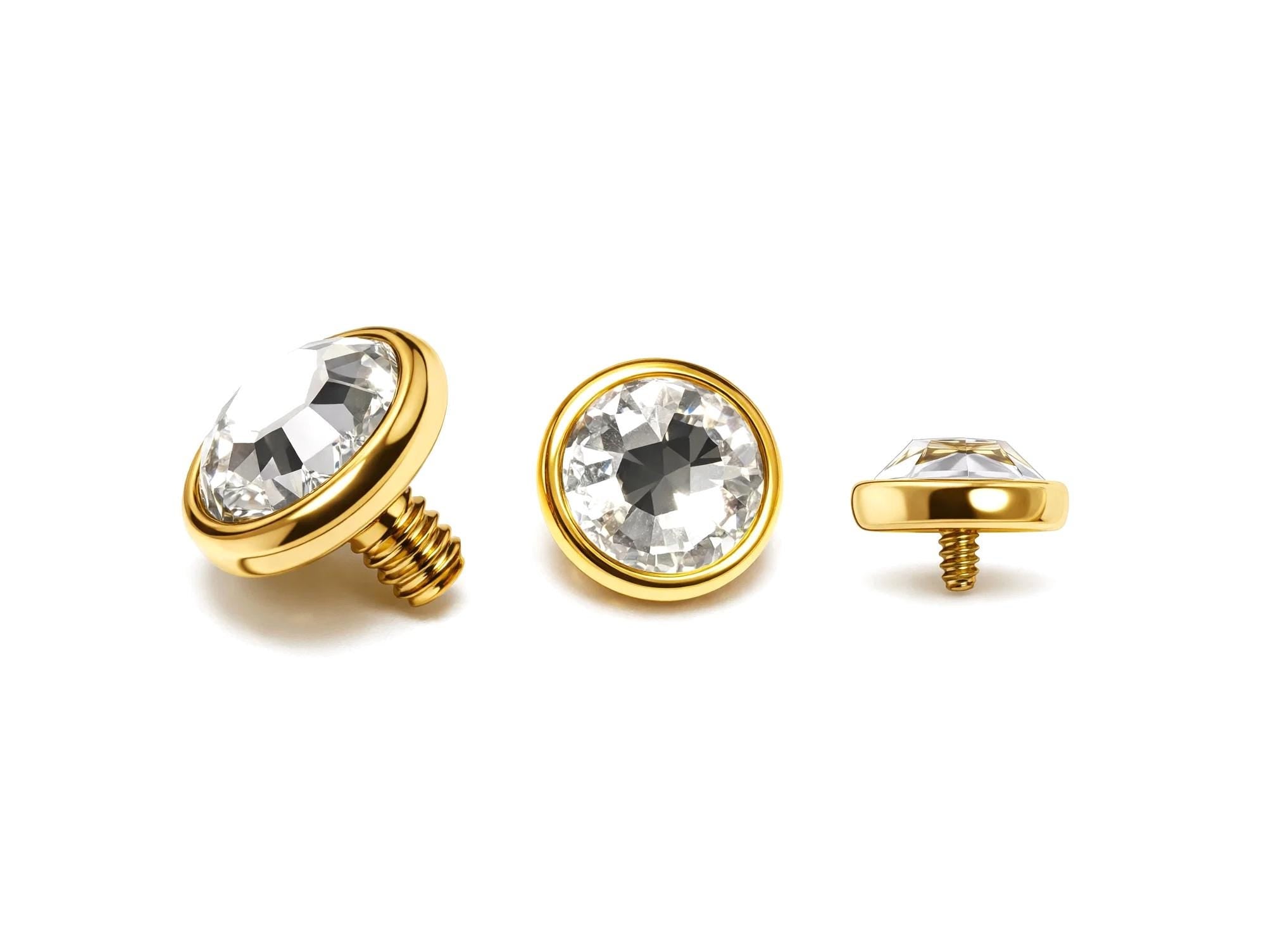 14K Gold Flat gem: Internally Threaded Piercing Replacement Part