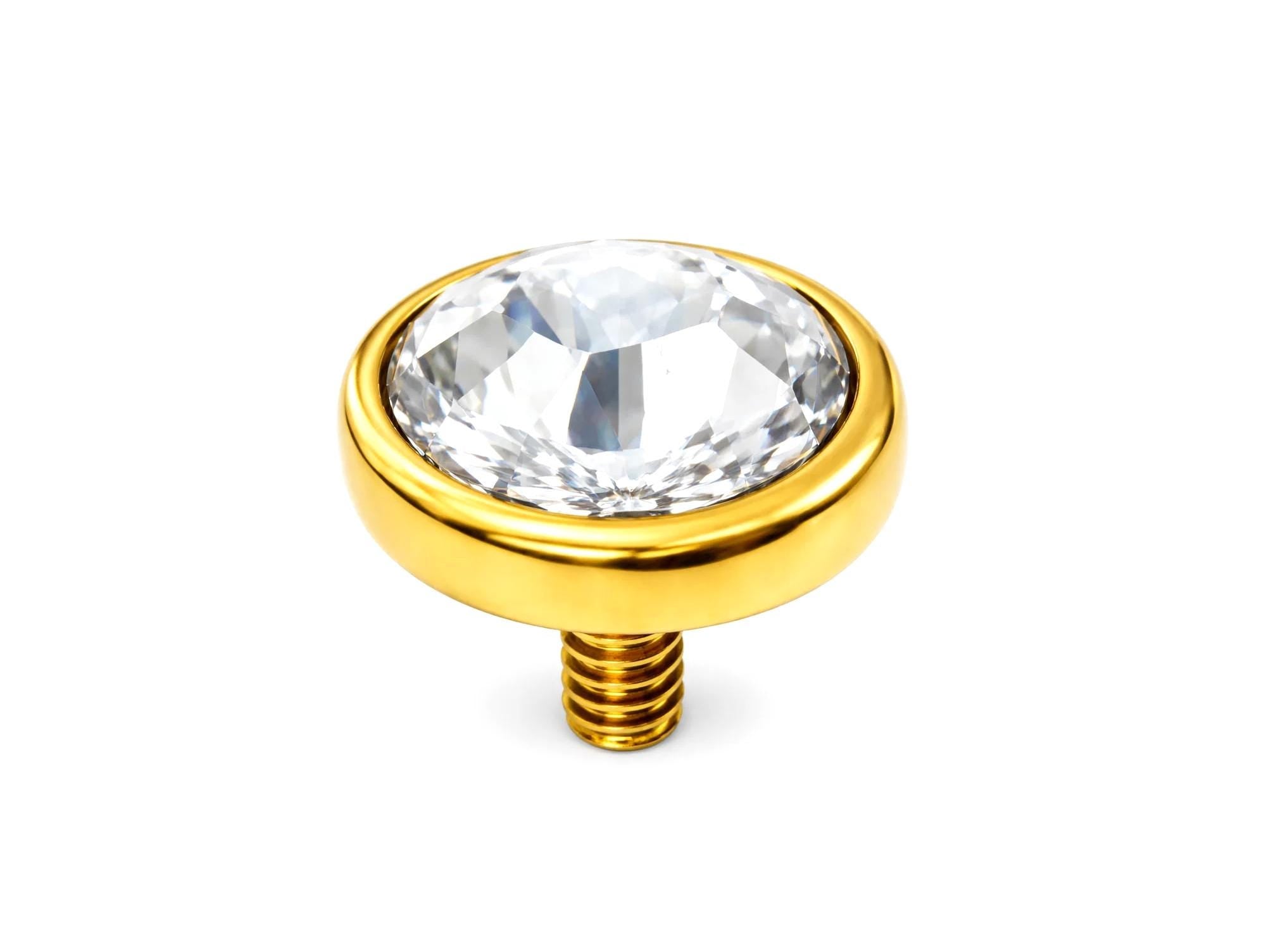 14K Gold Flat gem: Internally Threaded Piercing Replacement Part