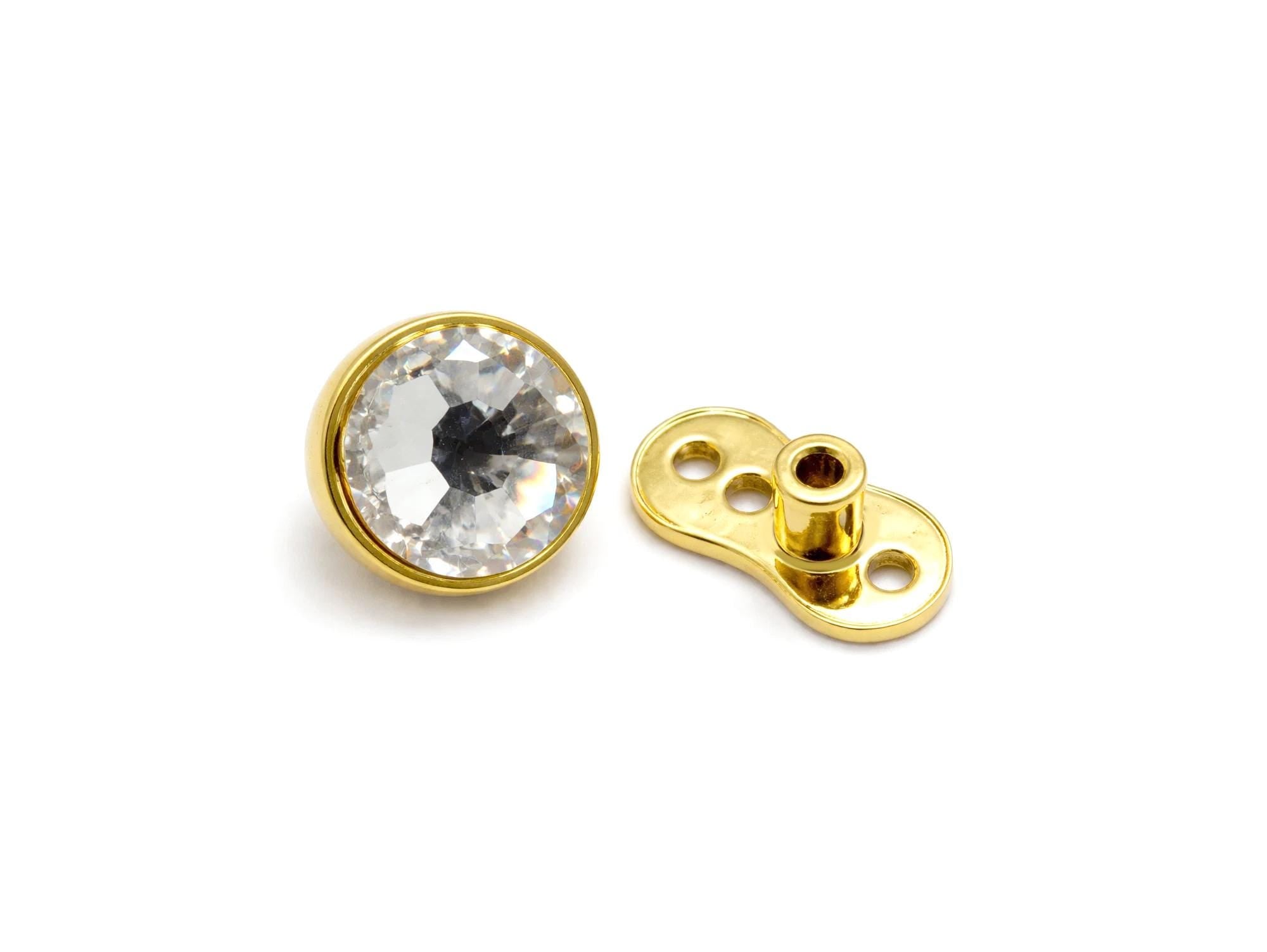 18K Gold 16G Micro Dermal Anchor Skin Jewelry Implant with Flat Gem Stones - Internally threaded