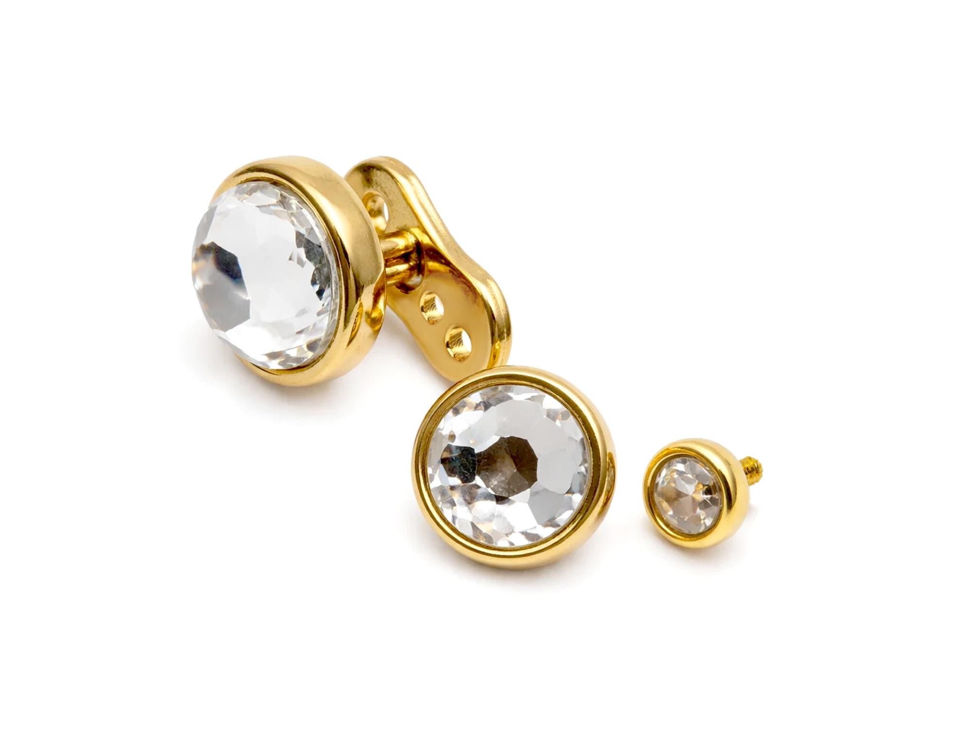 18K Gold 16G Micro Dermal Anchor Skin Jewelry Implant with Flat Gem Stones - Internally threaded