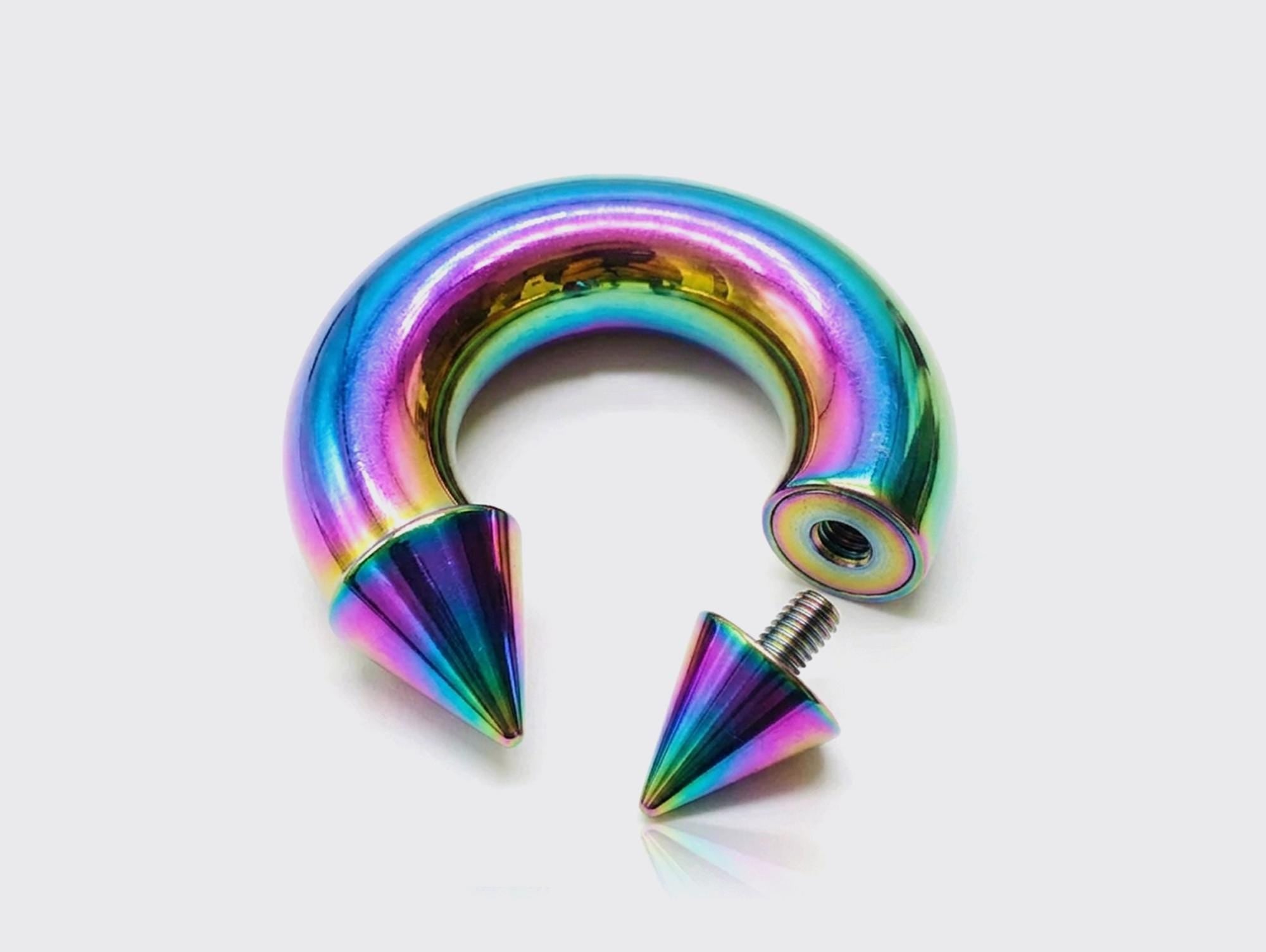 Rainbow Spike Septum Ring: Titanium Horseshoe Barbell, 16G-00G