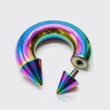 Rainbow Spike Septum Ring: Titanium Horseshoe Barbell, 16G-00G