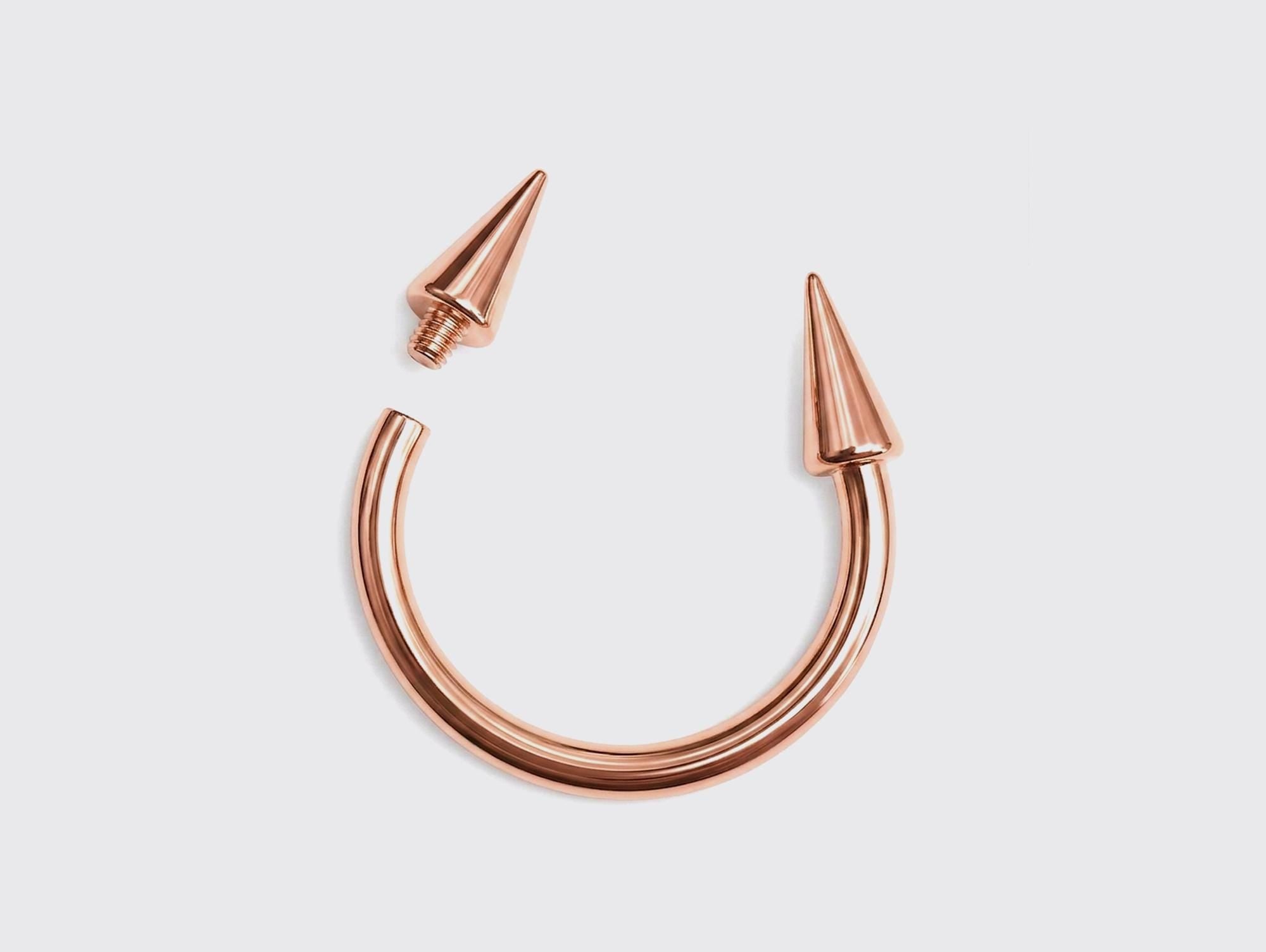 Rose Gold Spike Septum Ring: Titanium Horseshoe Barbell, 16G-00G