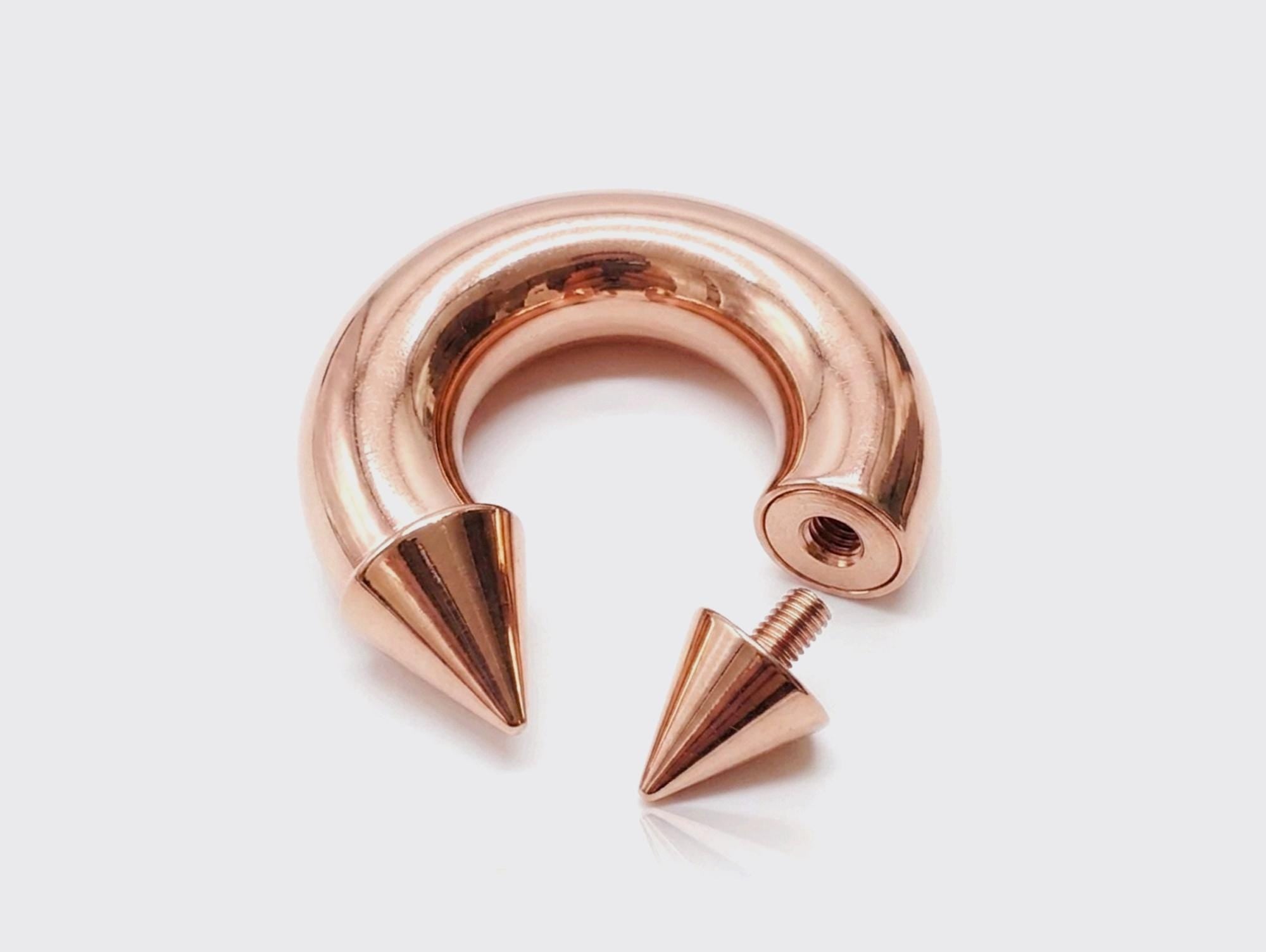 Rose Gold Spike Septum Ring: Titanium Horseshoe Barbell, 16G-00G