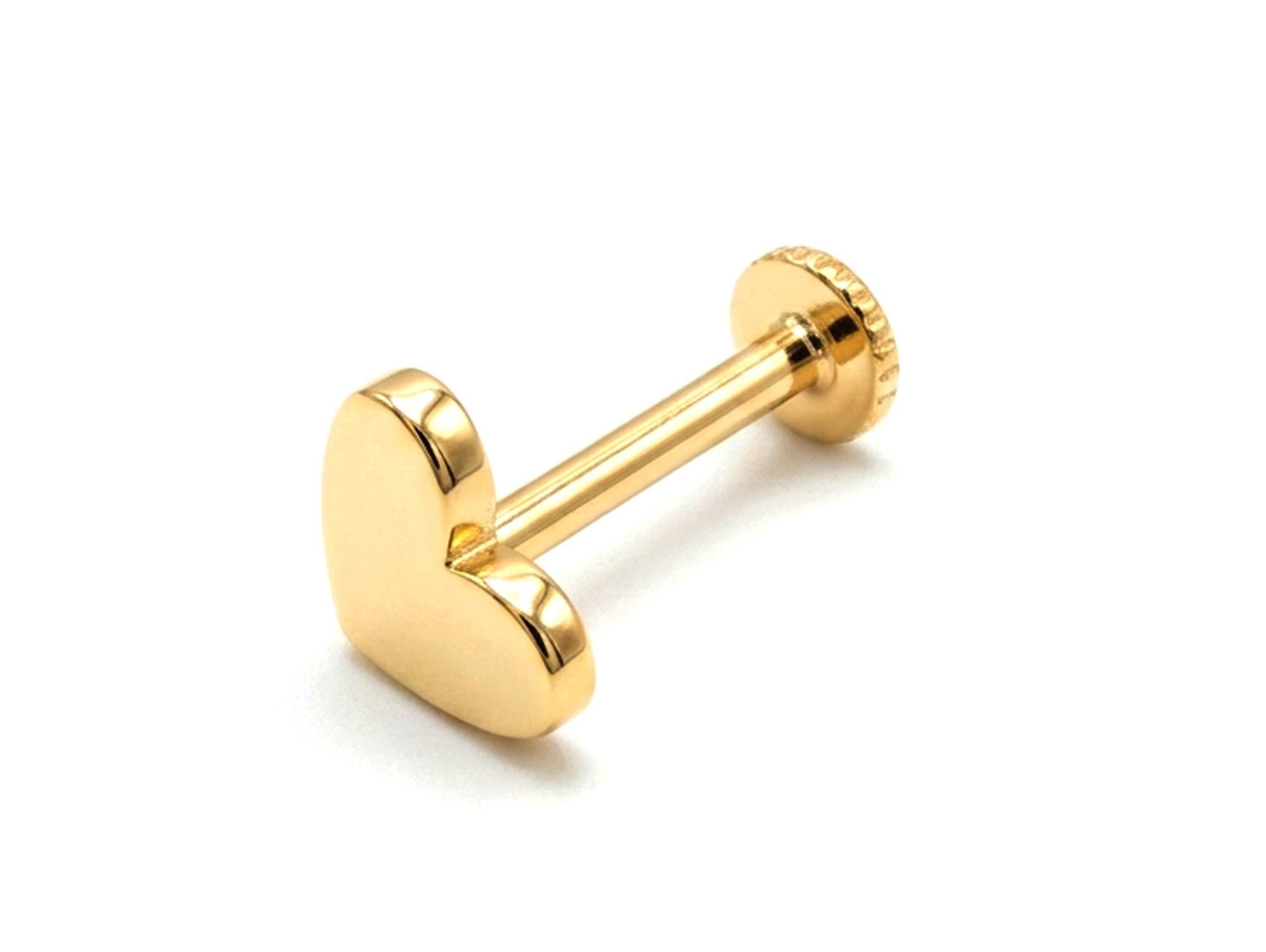 14K Gold Plain Heart Shape Tragus Jewelry, Labret Lip Piercing