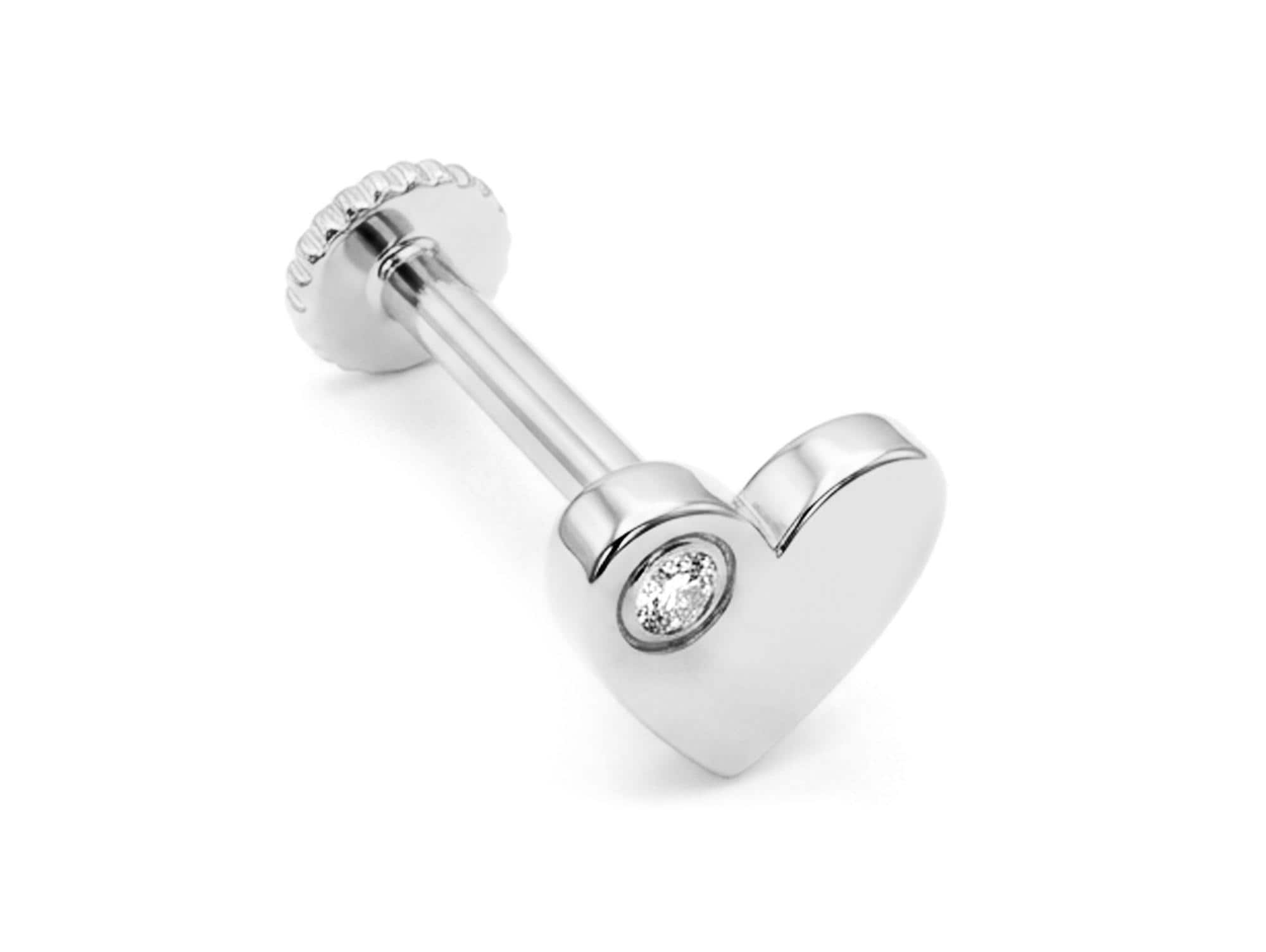 14K Gold Heart Tragus Jewelry, 16G Labret Lip Piercing with Gemstones