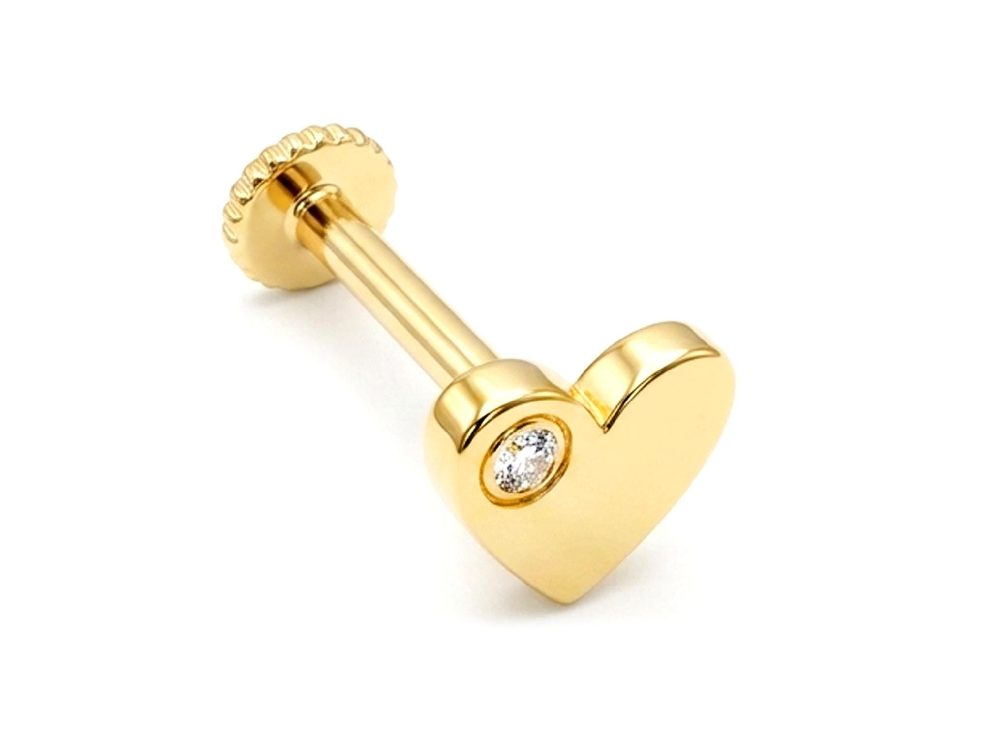 14K Gold Heart Tragus Jewelry, 16G Labret Lip Piercing with Gemstones