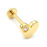 14K Gold Heart Tragus Jewelry, 16G Labret Lip Piercing with Gemstones