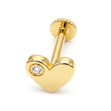 14K Gold Heart Tragus Jewelry, 16G Labret Lip Piercing with Gemstones