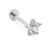 14K Gold Flower Tragus Ear Piercing, 16G Labret Lip Jewellery with Gemstones