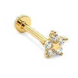 14K Gold Flower Tragus Ear Piercing, 16G Labret Lip Jewellery with Gemstones