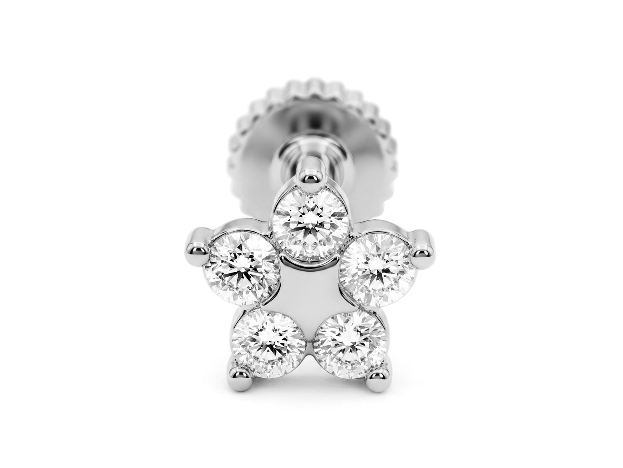 14K Gold Flower Tragus Ear Piercing, 16G Labret Lip Jewellery with Gemstones