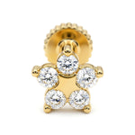 14K Gold Flower Tragus Ear Piercing, 16G Labret Lip Jewellery with Gemstones
