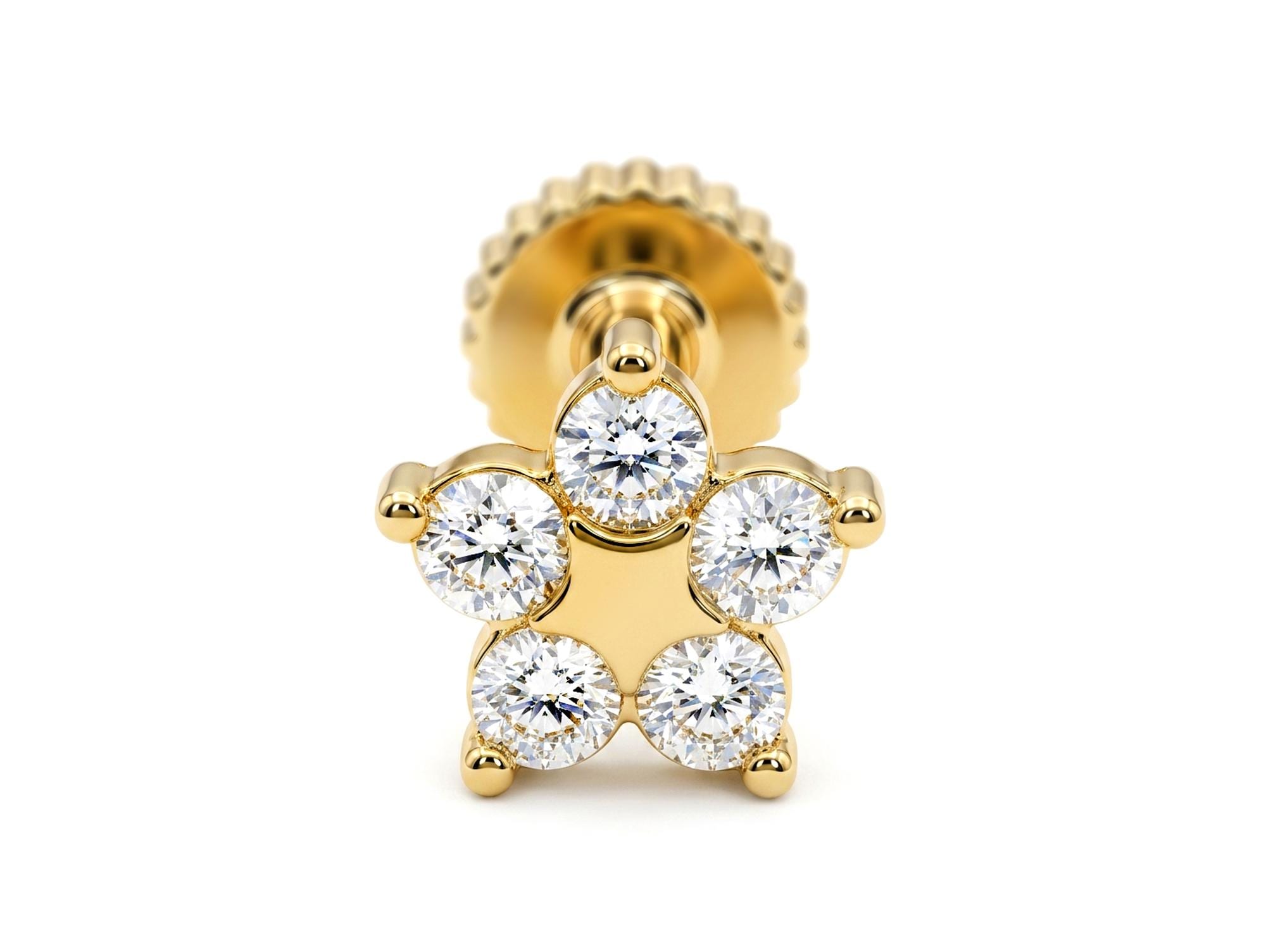 14K Gold Flower Tragus Ear Piercing, 16G Labret Lip Jewellery with Gemstones