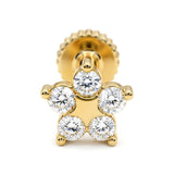 14K Gold Flower Tragus Ear Piercing, 16G Labret Lip Jewellery with Gemstones