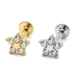 14K Gold Flower Tragus Ear Piercing, 16G Labret Lip Jewellery with Gemstones