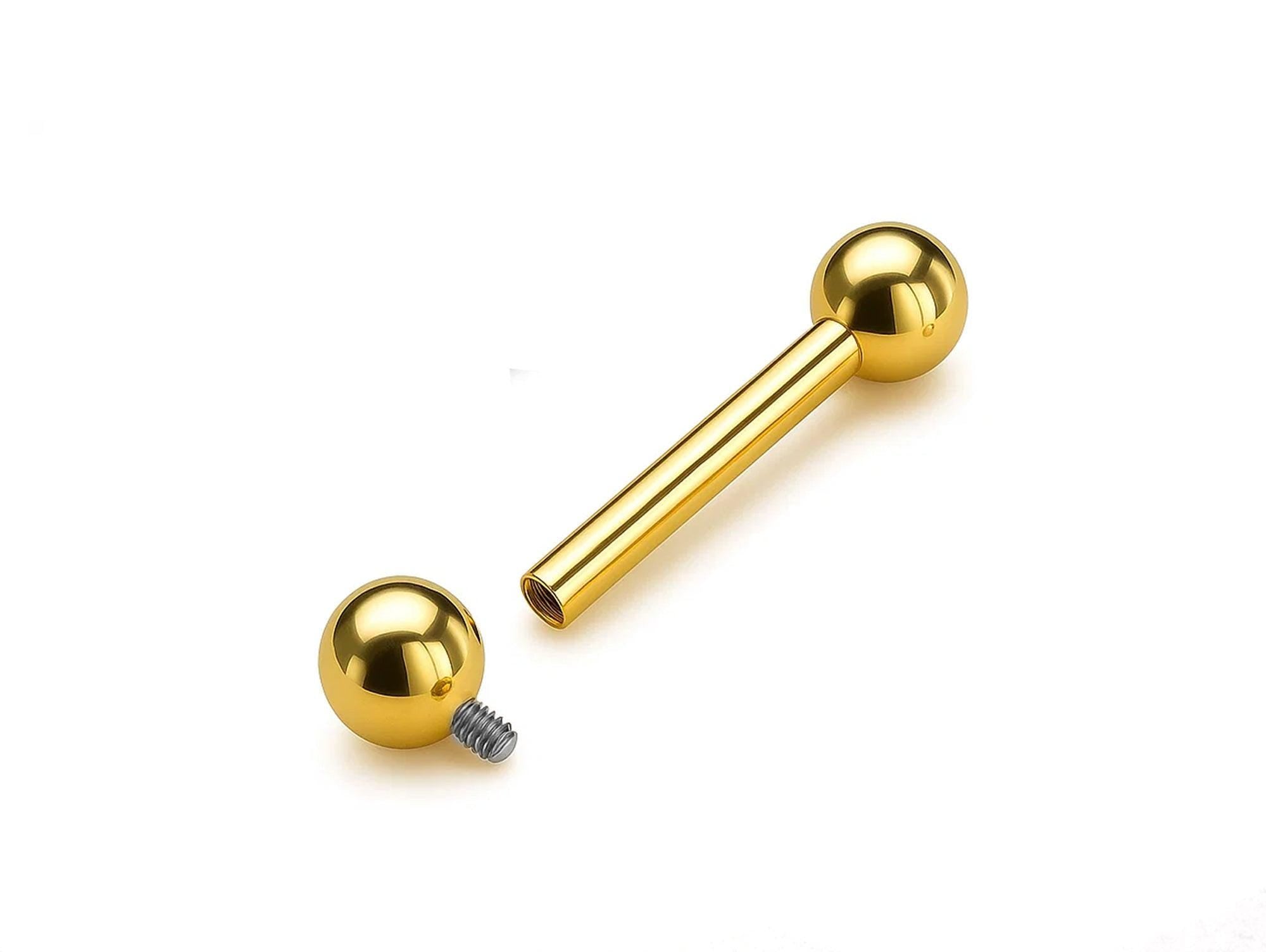 Gold Tongue Barbell Big gauges: Internally Threaded 16g to 0G Body Piercing Jewelry