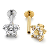 Tragus Flower Earring 16G Labret Jewellery with 5 petals gemstone - 14K Gold Piercing