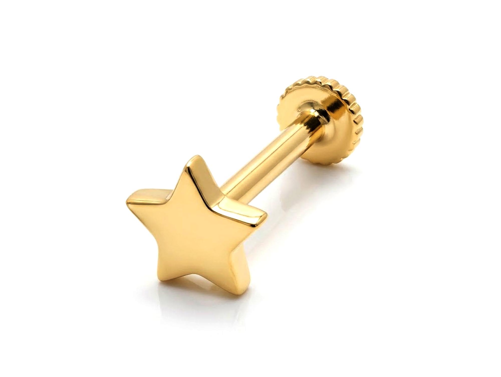 14K Gold Piercing Tragus Earring Star design 16G Labret Jewellery Cartilage piercing