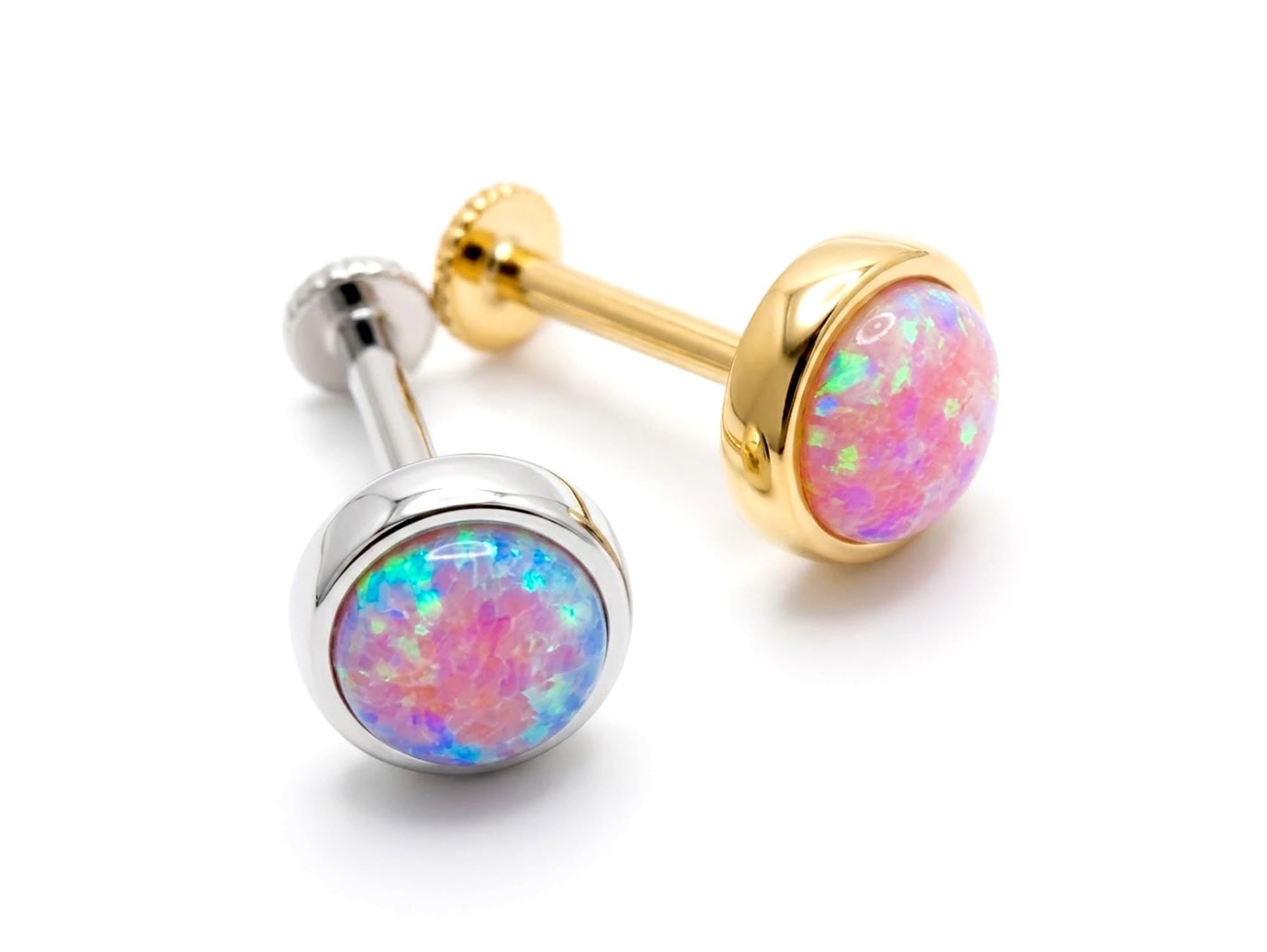 14K Gold Opal Tragus stud Earring 16G Labret Jewellery Cartilage piercing