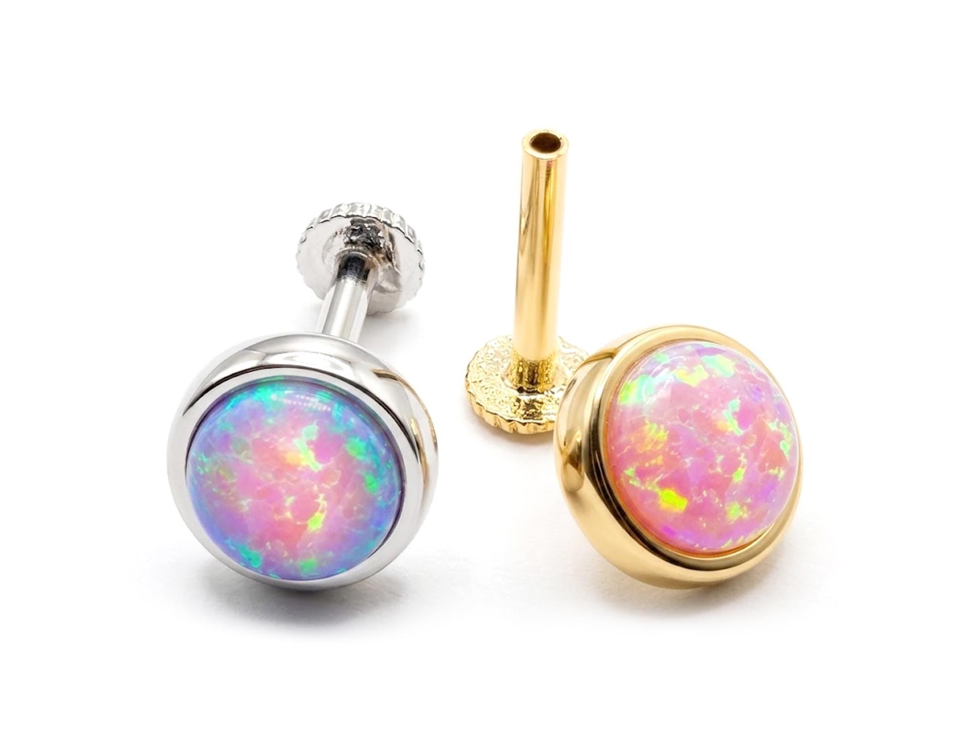 14K Gold Opal Tragus stud Earring 16G Labret Jewellery Cartilage piercing