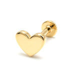 14K Gold Plain Heart Shape Tragus Jewelry, Labret Lip Piercing