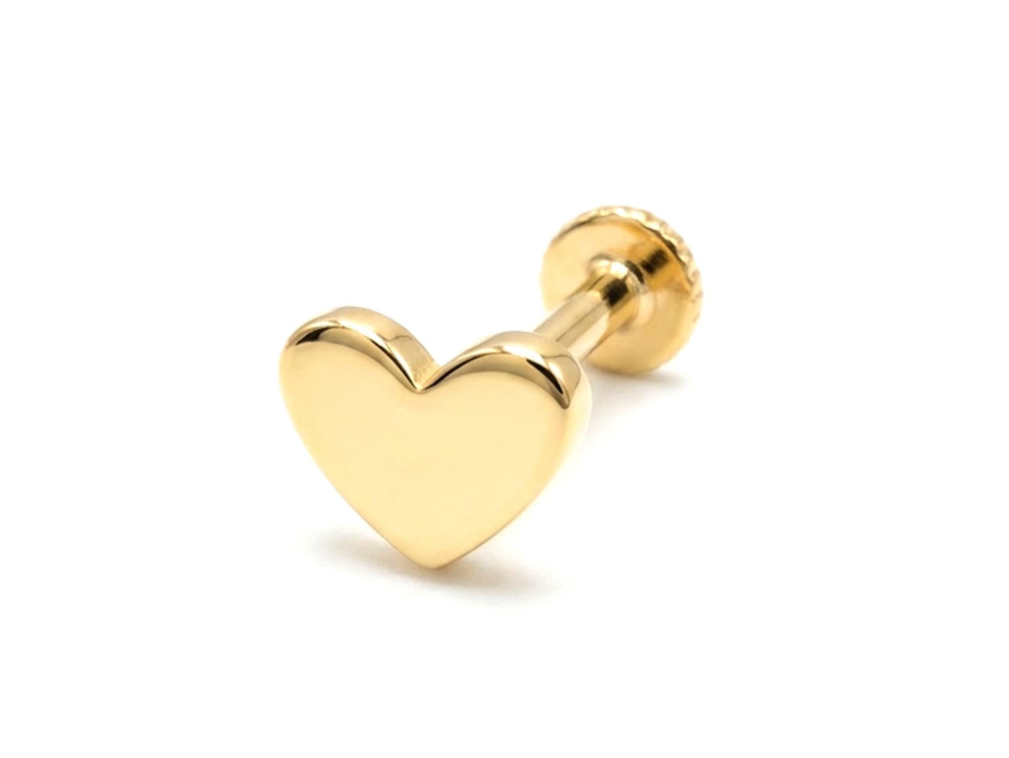 14K Gold Plain Heart Shape Tragus Jewelry, Labret Lip Piercing