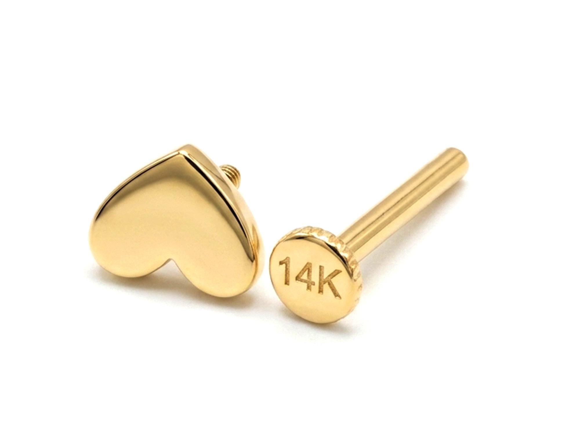 14K Gold Plain Heart Shape Tragus Jewelry, Labret Lip Piercing