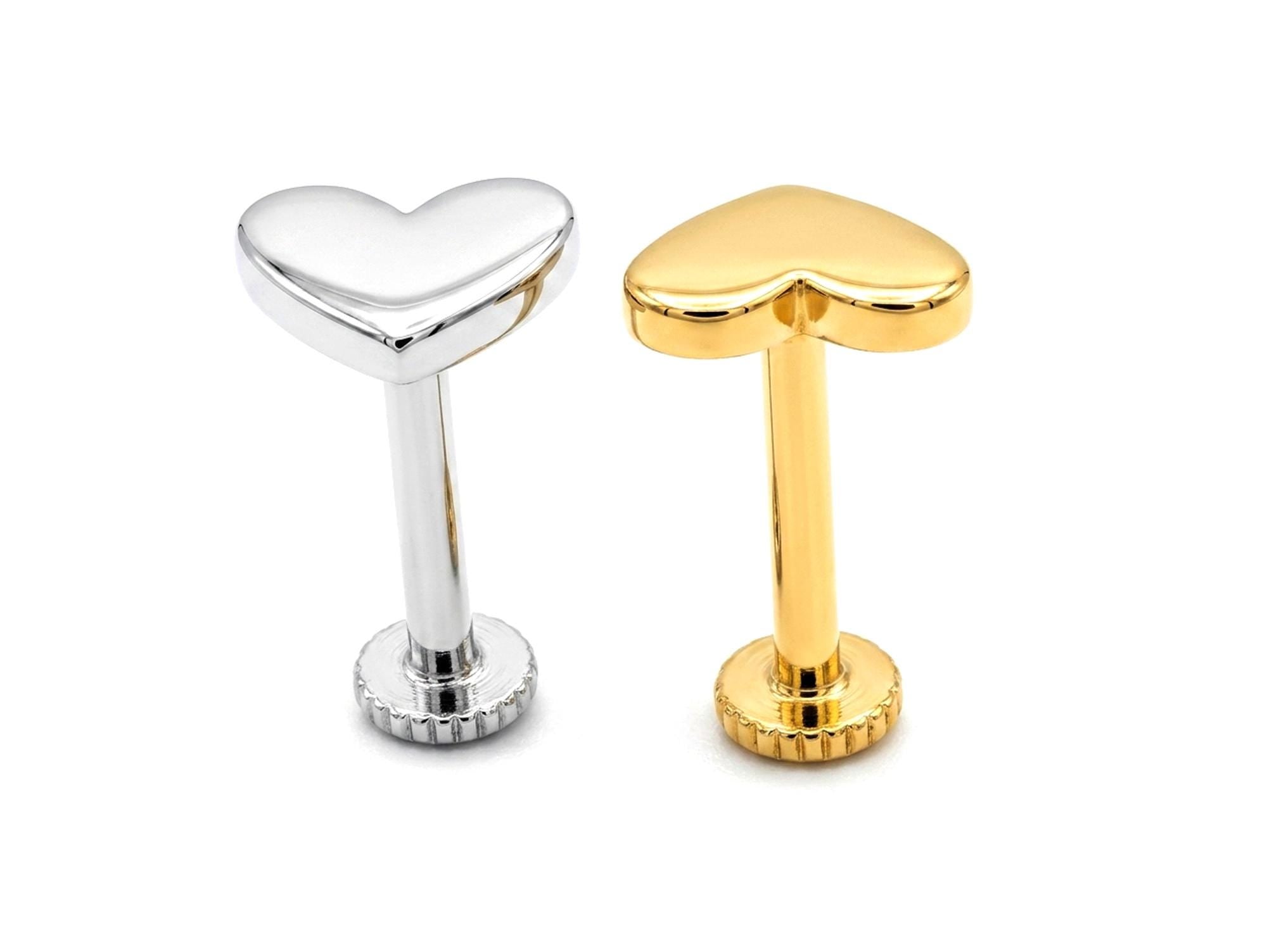 14K Gold Plain Heart Shape Tragus Jewelry, Labret Lip Piercing