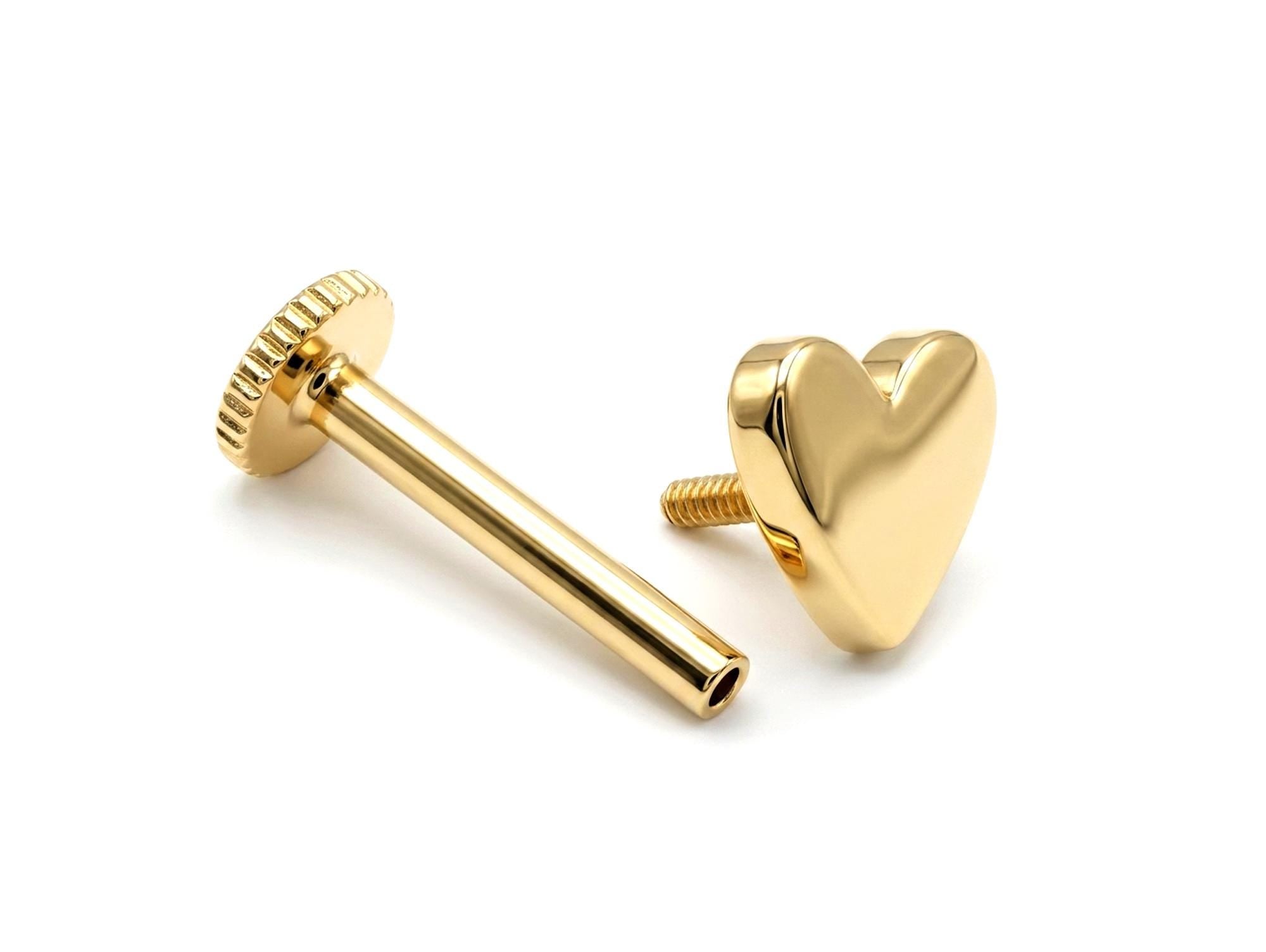 14K Gold Plain Heart Shape Tragus Jewelry, Labret Lip Piercing