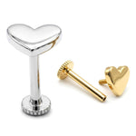 14K Gold Plain Heart Shape Tragus Jewelry, Labret Lip Piercing