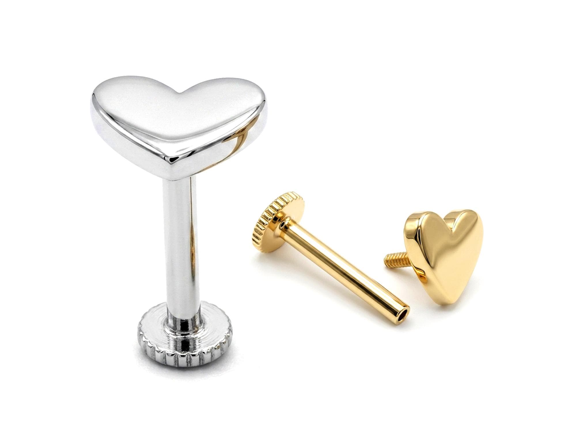 14K Gold Plain Heart Shape Tragus Jewelry, Labret Lip Piercing