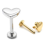 14K Gold Plain Heart Shape Tragus Jewelry, Labret Lip Piercing