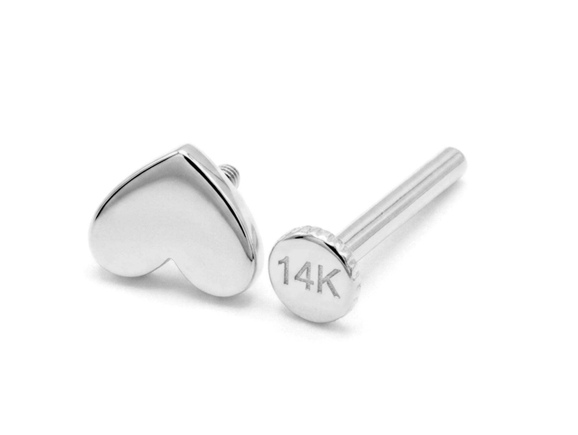 14K Gold Plain Heart Shape Tragus Jewelry, Labret Lip Piercing