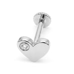 14K Gold Heart Tragus Jewelry, 16G Labret Lip Piercing with Gemstones