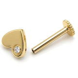 14K Gold Heart Tragus Jewelry, 16G Labret Lip Piercing with Gemstones