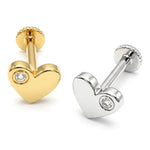 14K Gold Heart Tragus Jewelry, 16G Labret Lip Piercing with Gemstones