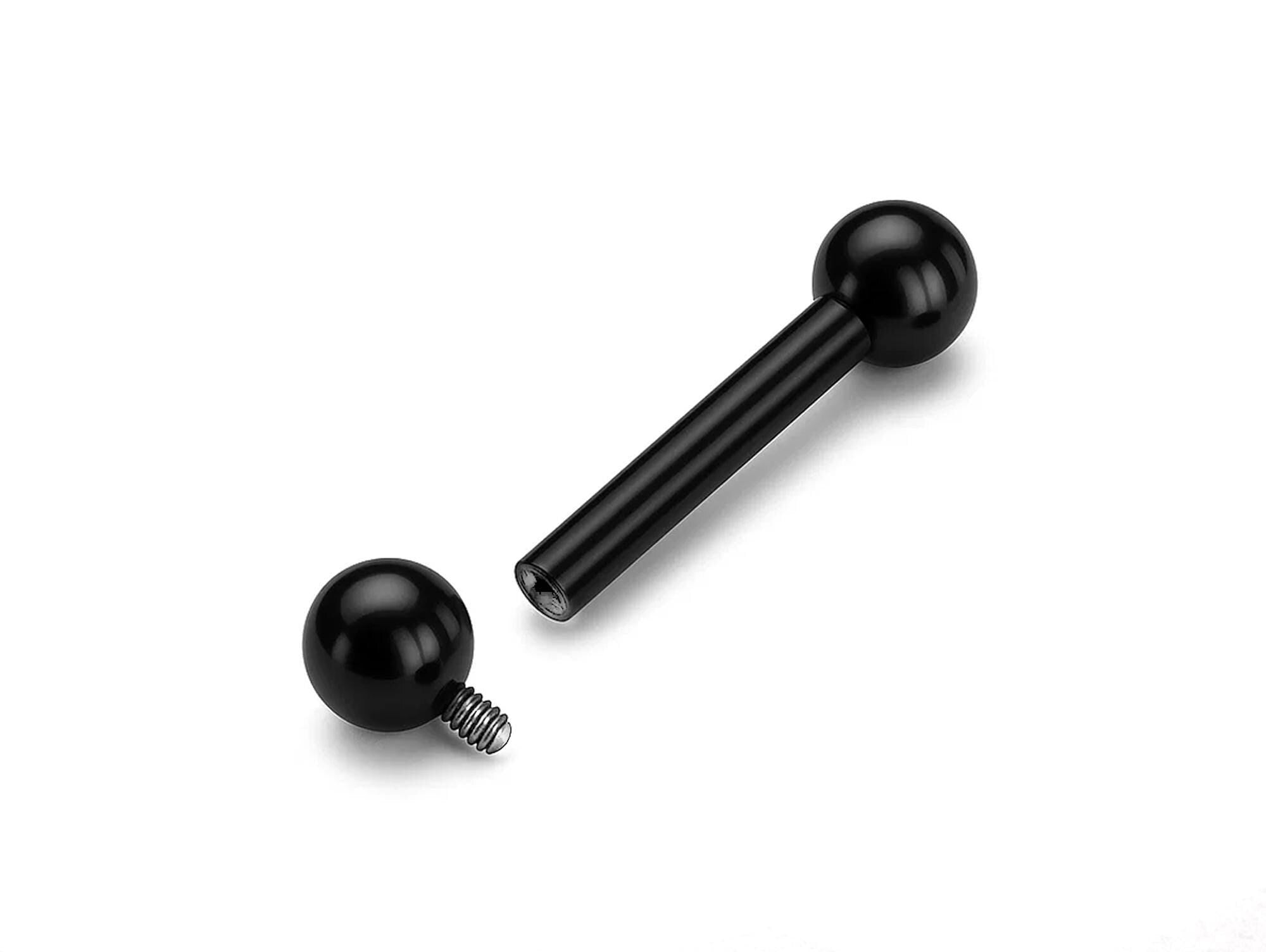 Black Tongue Barbell Big gauges: Internally Threaded 16g to 0G Body Piercing Jewelry