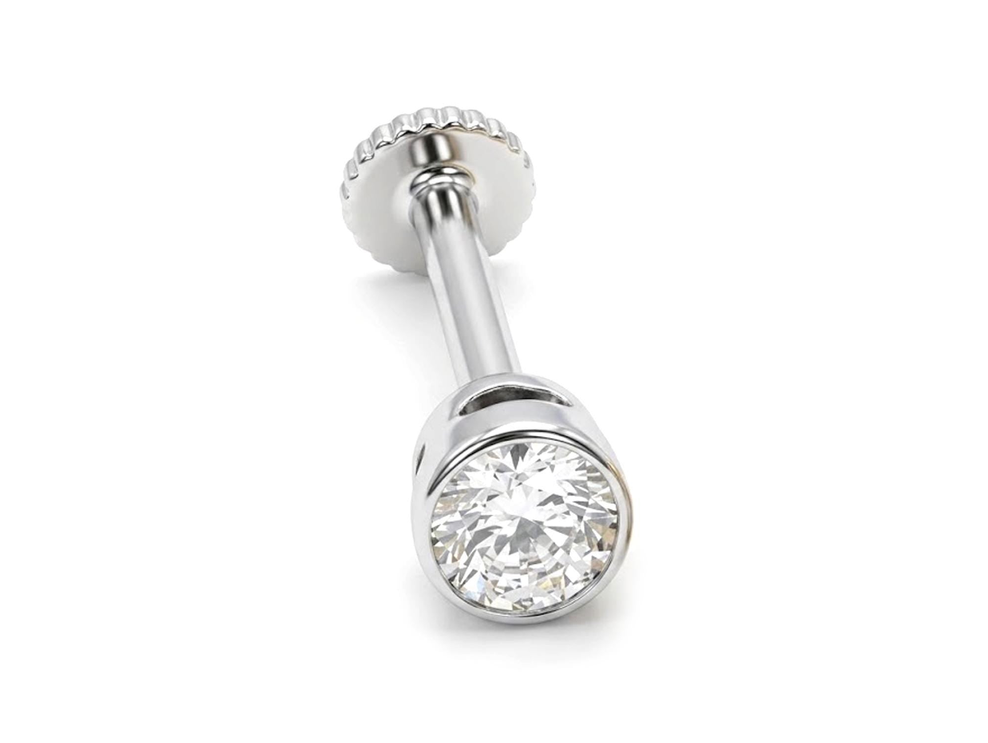 Round Tragus Earring 16G Labret Jewellery with clear gemstones - 14K Gold Piercing